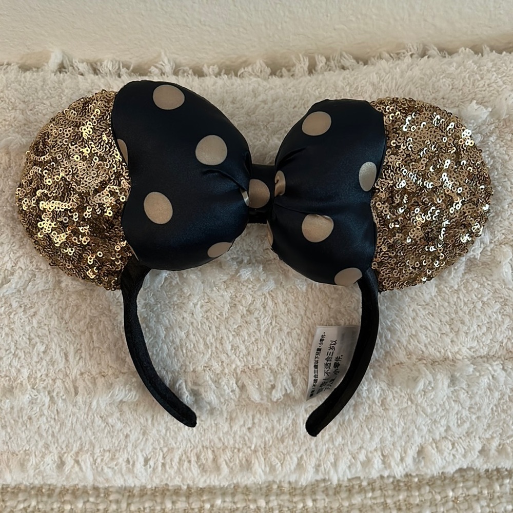 Disney Parks Walt Disney World Rose Gold Polka Dot Sequins Bow Minnie Mouse Ears